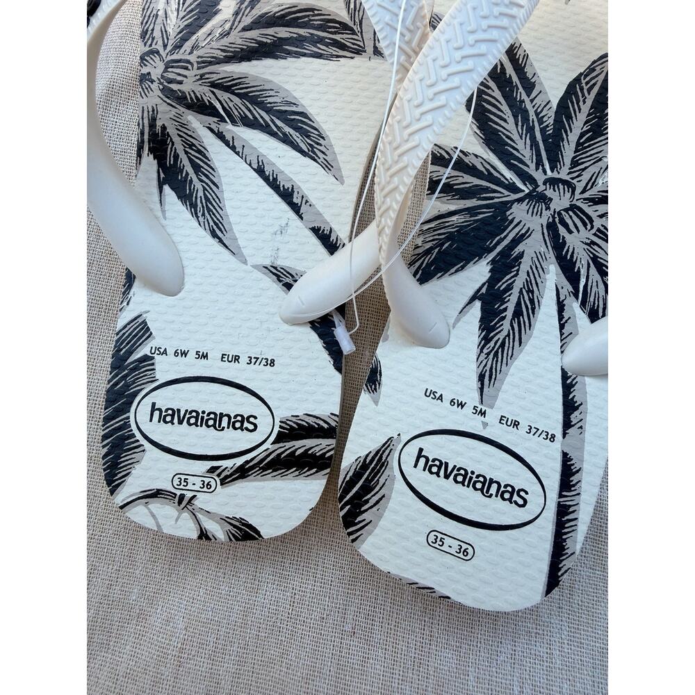Havaianas Top Print Tropical Floral Palm Flip Flops NWT Women’s 6 White Black - Picture 4 of 6